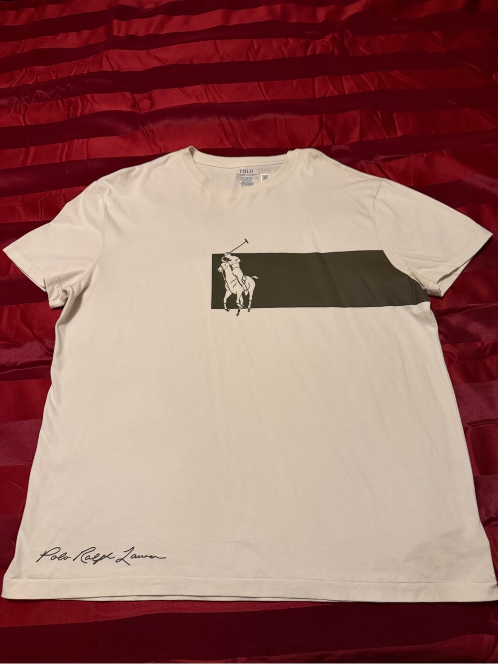 Polo by Ralph Lauren White Tee with Dark Gray Polo Pony Stripe